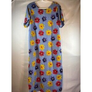 COTTON CONNECTION WOMENS MED PURPLE FLORAL PRINT MAXI SHORT SLEEVE LINEN DRESS